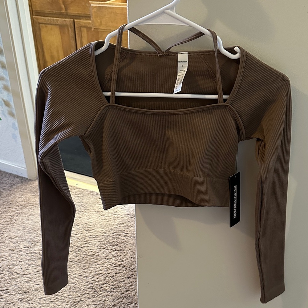 Nova Sport Brown Ribbed Crop Top